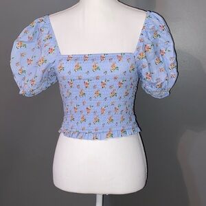 Altar'd State Blue Floral Smocked Blouse